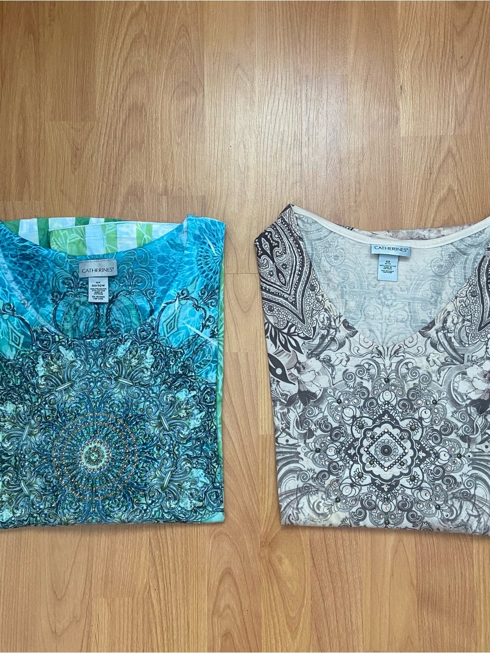 Catherines Blue Tan Rhinestones Short Sleeve  T-Shirt Bundle Women’s 4X